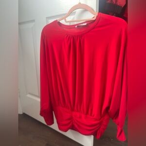 Suzy Shier Red Gathered Blouse